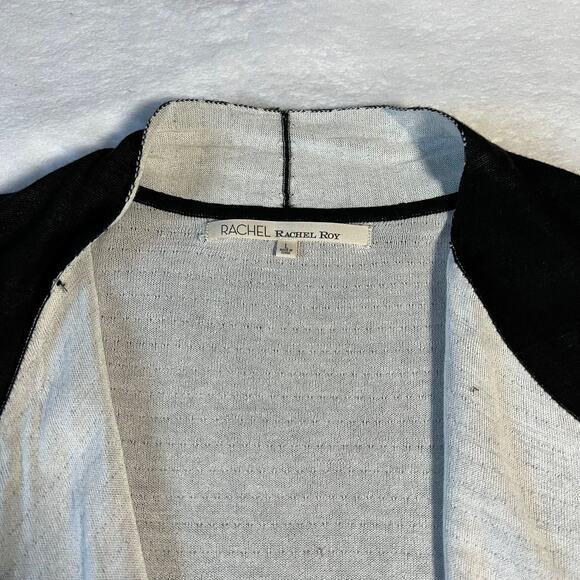 Women's Black and White Open Front Cardigan - Picture 4 of 12